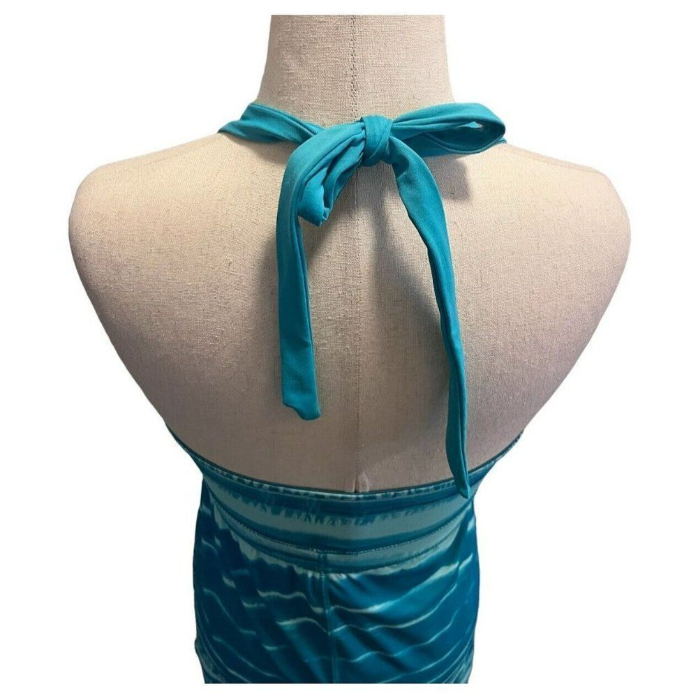 THE NORTH FACE Green Striped Print Echo Lake Halter Swim Dress Size XSmall Logo - Picture 6 of 10
